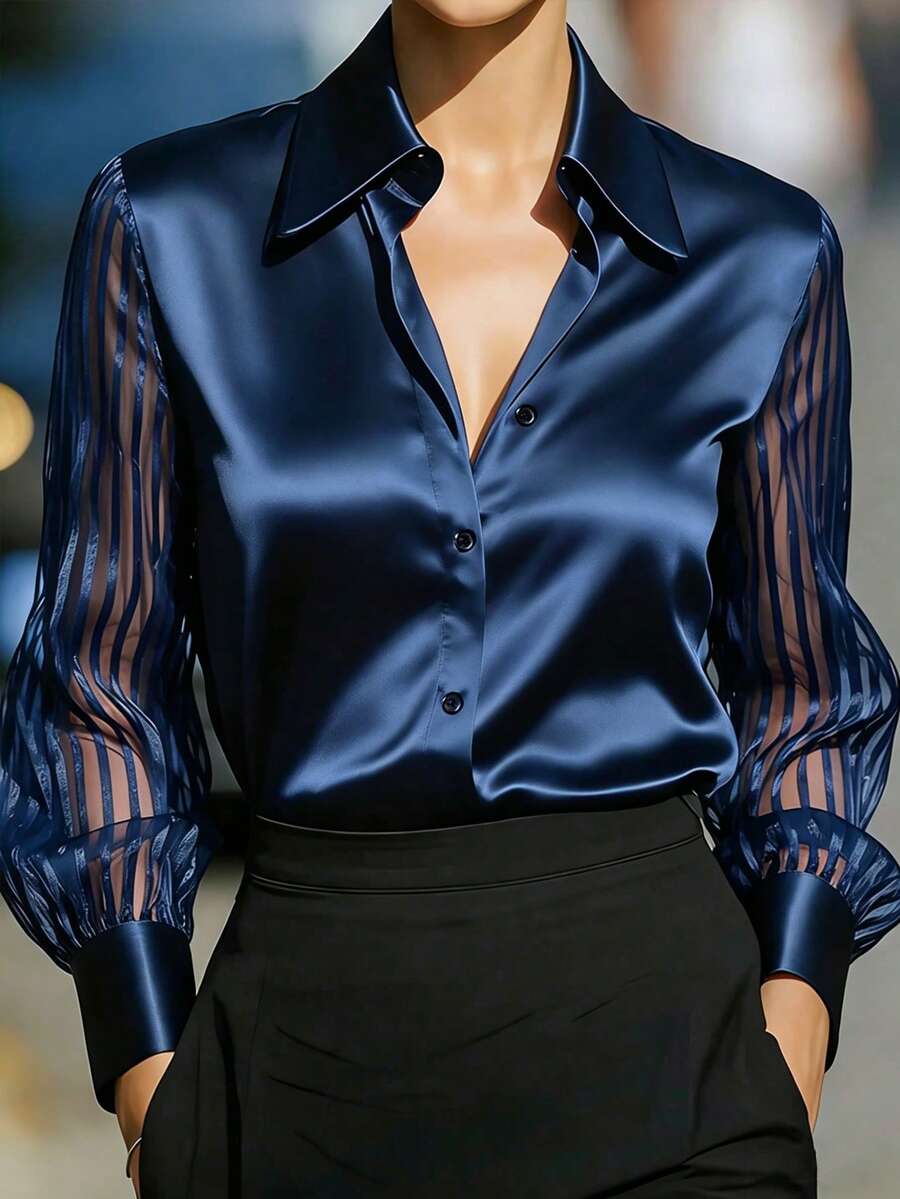 Ellery™ Elegant Blouse with Transparent Sleeves