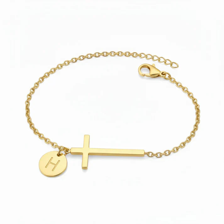 Elodryn™ Sacred Initial Bracelet – Personalized Cross