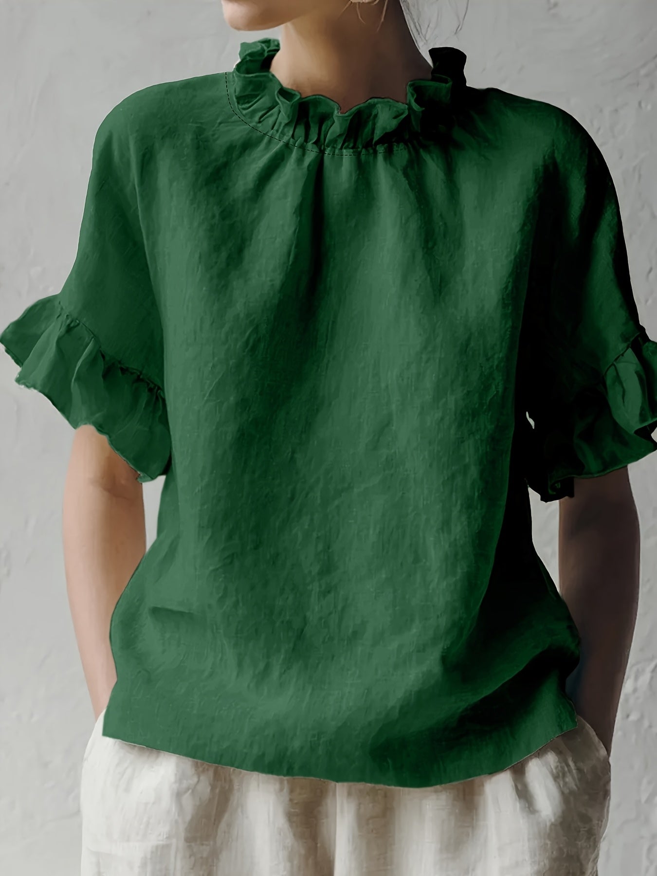 Yuna™ Solid Color Casual Blouse with Elegant Collar