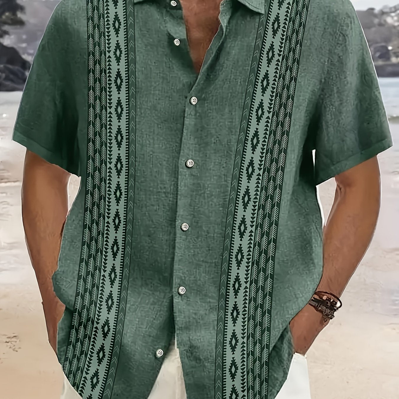 Carter™ Men's Vintage Shirt with Ethnic Print and Tropical Style