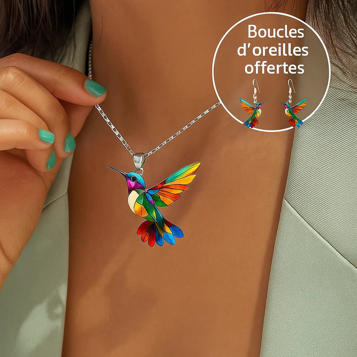 Vaila™ Hummingbird Rainbow Necklace + Matching Earrings Gift