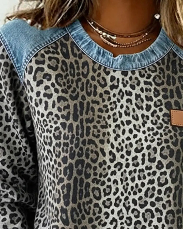 Virezza™ Leopard Patch Denim Sweater