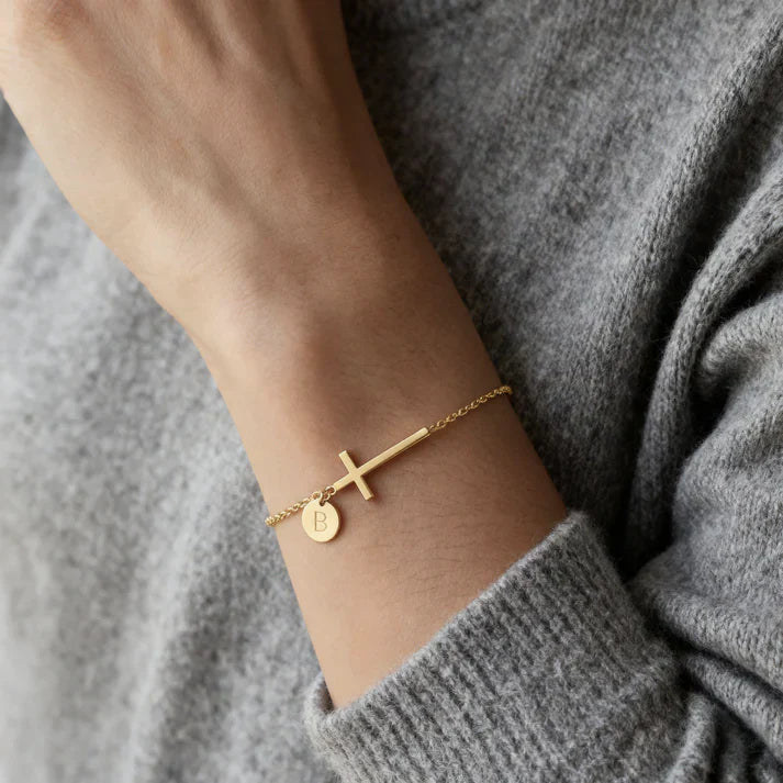 Elodryn™ Sacred Initial Bracelet – Personalized Cross