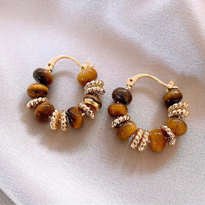 Piper | Hoop Earrings with Tiger Eye Beads and Vintage Style