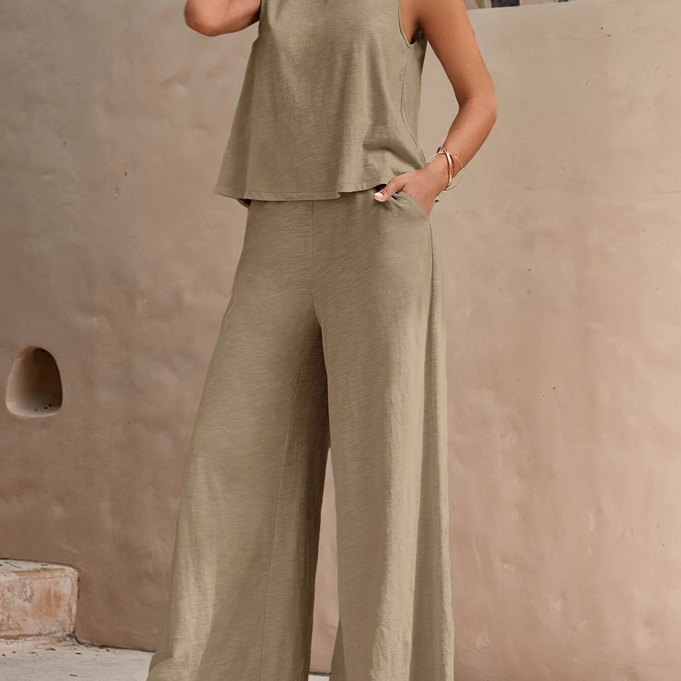 Evania | Elegant Sleeveless Set with Wide Leg Pants