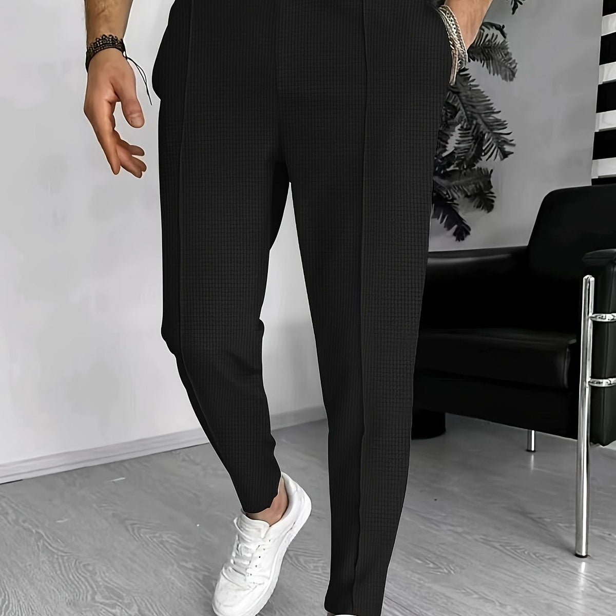 Yaxolt | Textured Relaxed Fit Pants with Maximum Comfort