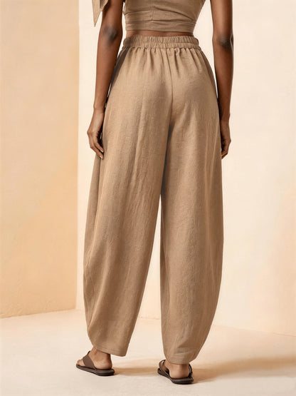 Droveaux | Elegant Straight Leg Pants with Elastic Waist and Pleats