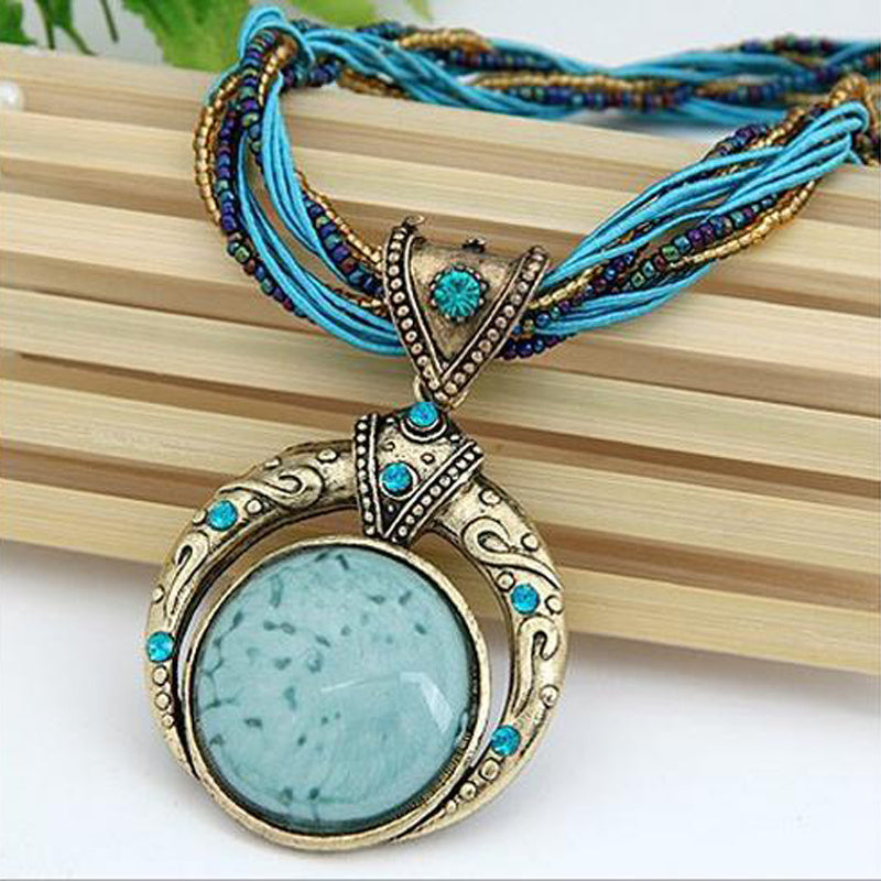 Jora™ Bohemian Necklace with Green Marble Stone Pendant