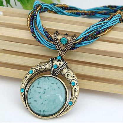 Jora™ Bohemian Necklace with Green Marble Stone Pendant