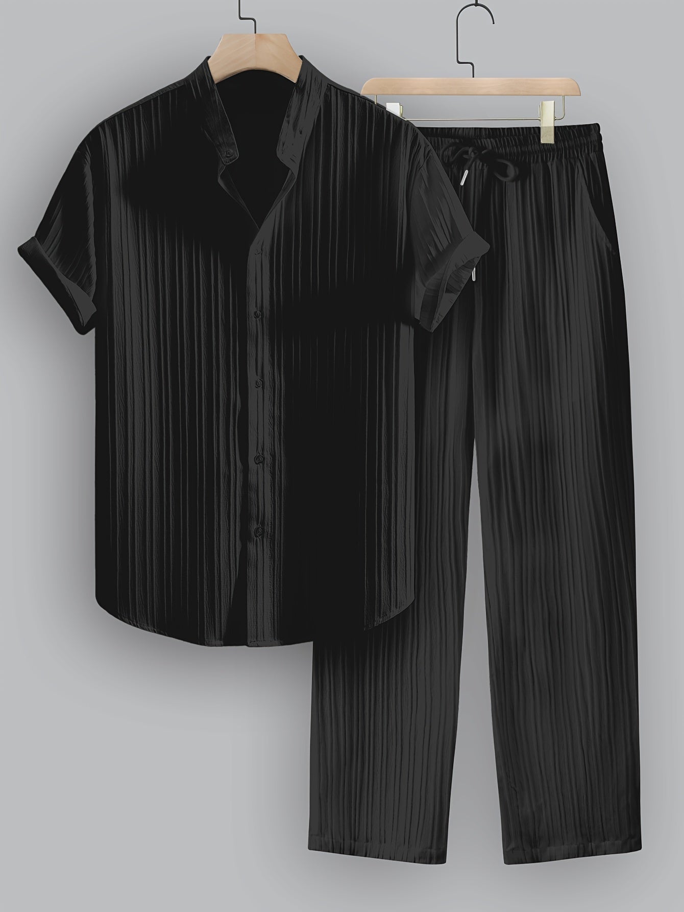 Kavaroq™ Men's Summer Set with Mao Collar Shirt and Drawstring Pants