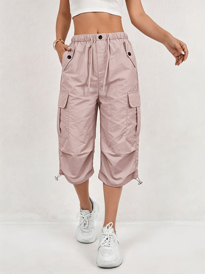 Mireille | Women's Quick-Dry Cargo Capri Pants with Elastic Waist and Drawstring - Lightweight and Stretchy, Suitable for - Outdoor Pants, Multi-Pants, Machine Washable, Loose Fit Mid-Length for, Travel, Casual Wear