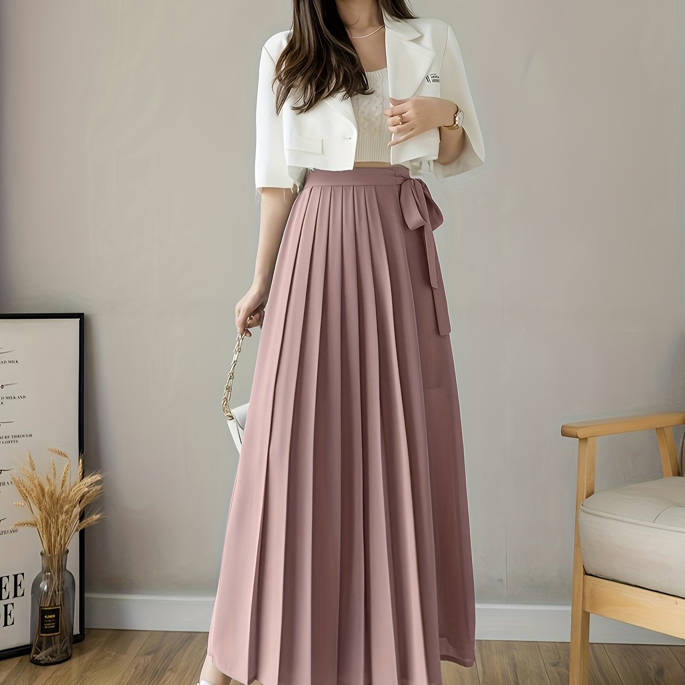 Caexine | Wide Leg Pleated Pants with Elegant Cut