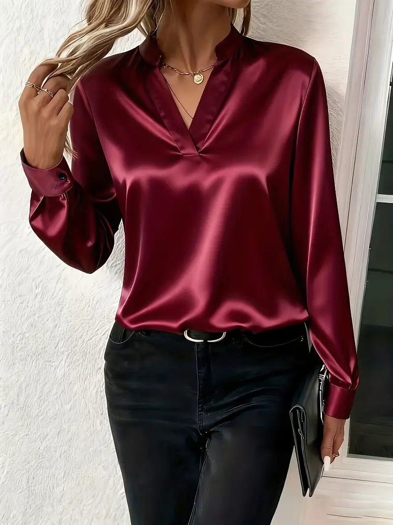 Valenora™ Elegant Satin Blouse with Sophisticated Fall