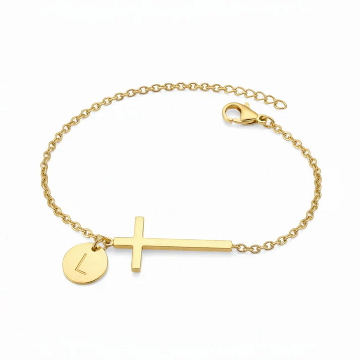 Elodryn™ Sacred Initial Bracelet – Personalized Cross