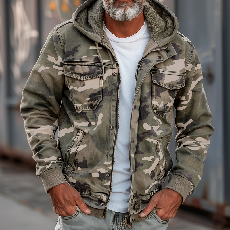 Cavonni™ Camouflage Cargo Jacket with Hood and Multiple Pockets