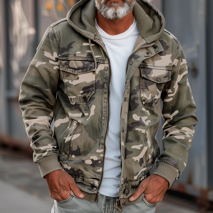Cavonni™ Camouflage Cargo Jacket with Hood and Multiple Pockets