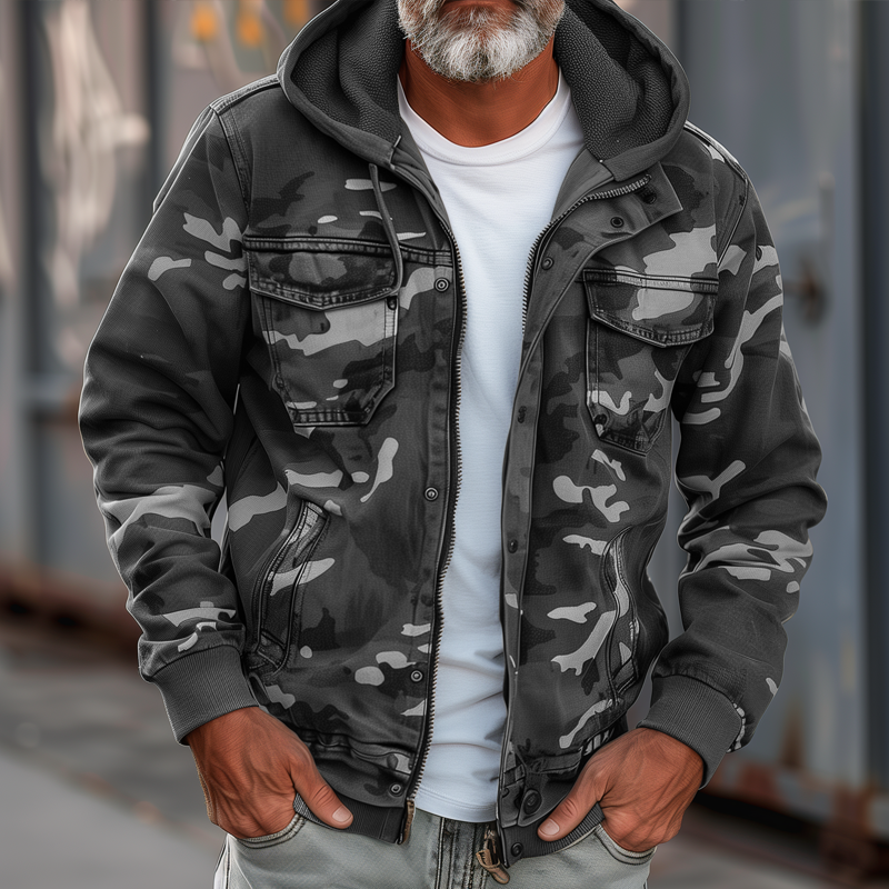 Cavonni™ Camouflage Cargo Jacket with Hood and Multiple Pockets