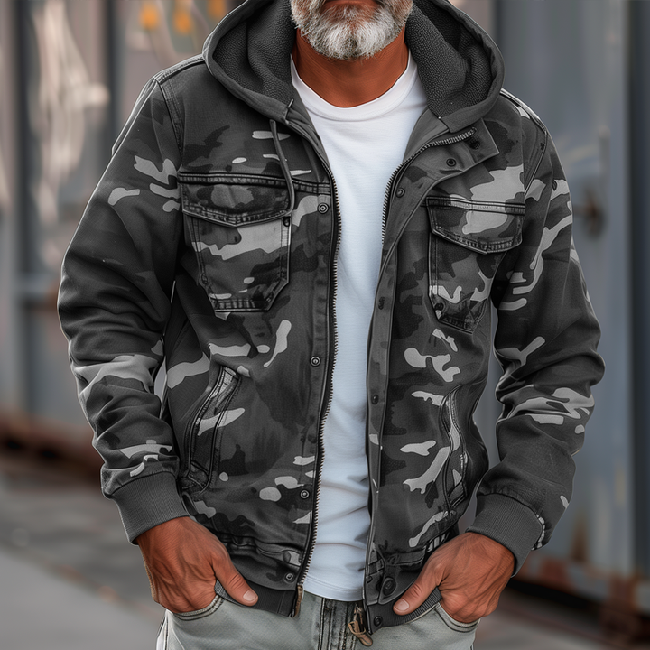 Cavonni™ Camouflage Cargo Jacket with Hood and Multiple Pockets