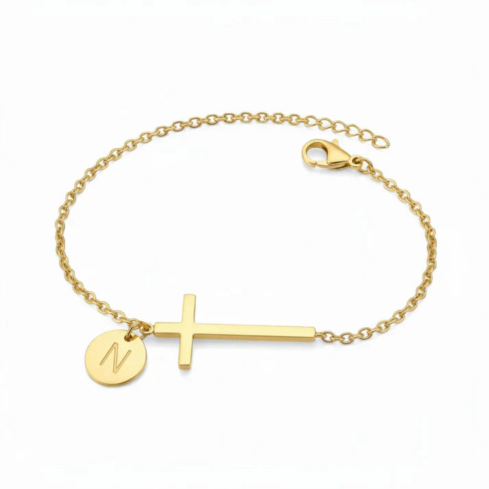 Elodryn™ Sacred Initial Bracelet – Personalized Cross