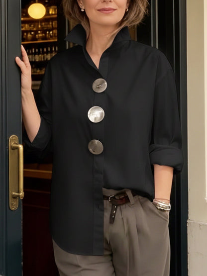 Davinae | Elegant cotton and linen blouse with collar and metallic buttons