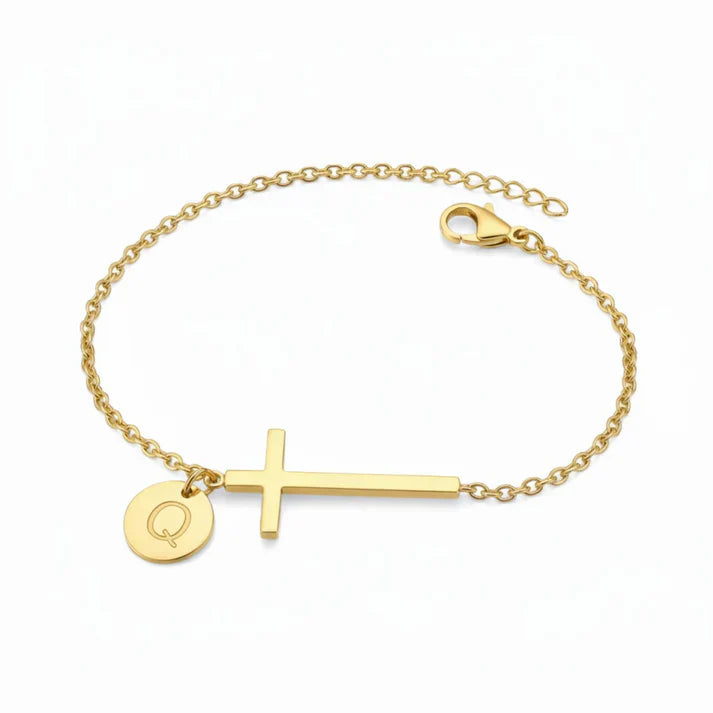 Elodryn™ Sacred Initial Bracelet – Personalized Cross