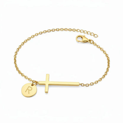 Elodryn™ Sacred Initial Bracelet – Personalized Cross