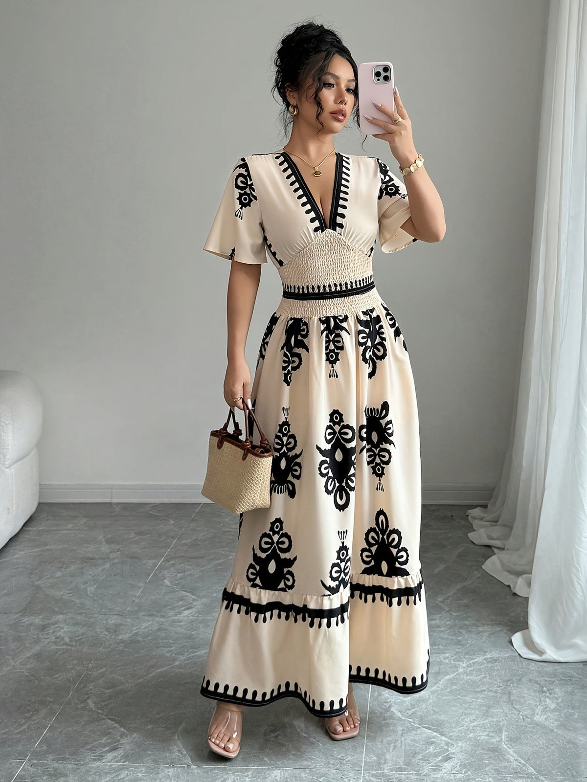 Grace | Vintage Summer Maxi A-Line Dress for Women with Print and V-Neck