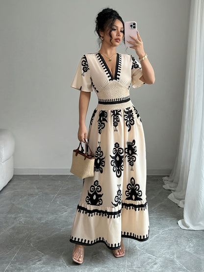 Grace | Vintage Summer Maxi A-Line Dress for Women with Print and V-Neck