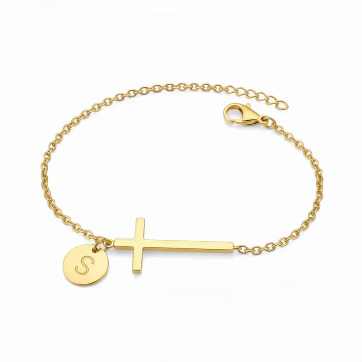 Elodryn™ Sacred Initial Bracelet – Personalized Cross
