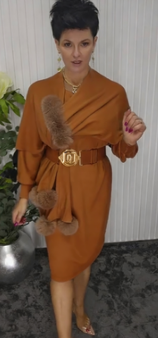Danira | Women's Long Sleeve Dress with Soft Decorative Scarf