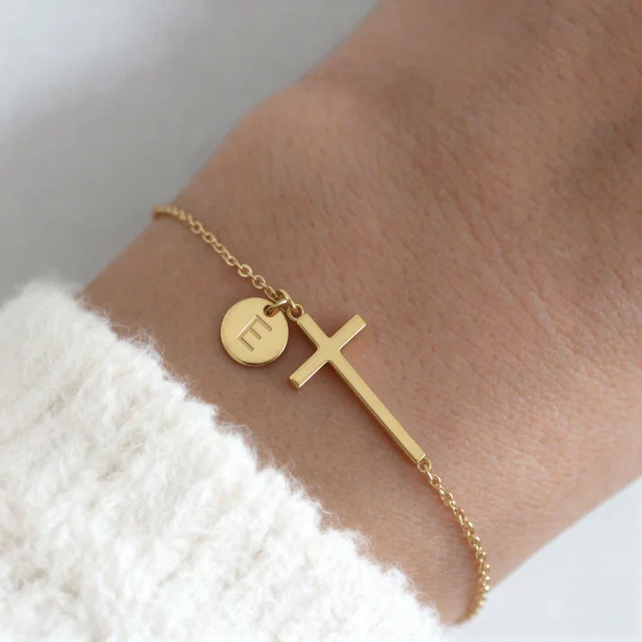 Elodryn™ Sacred Initial Bracelet – Personalized Cross