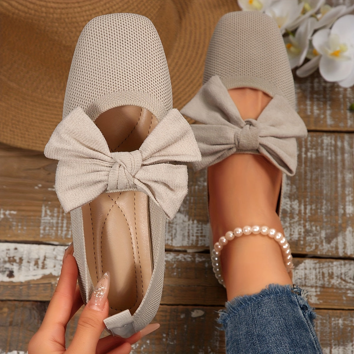 Neria | Women's Breathable Flat Shoes with Decorative Bow