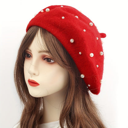 Zoey | Warm Beret with Decorative Pearls and Elegant Style