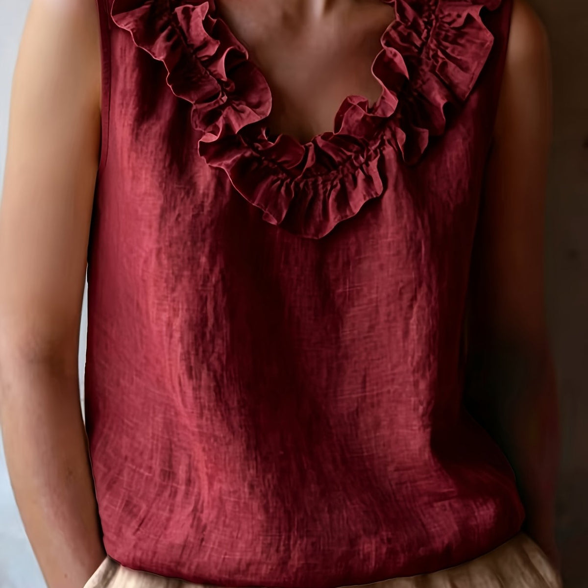 Katherine | Sleeveless Ruffled Loose Cut Blouse for Spring/Summer