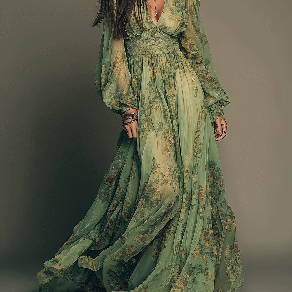 Amanda | Bohemian Floral Maxi Dress with Ruffles and Vintage Charm