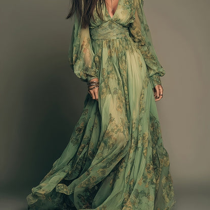 Amanda | Bohemian Floral Maxi Dress with Ruffles and Vintage Charm