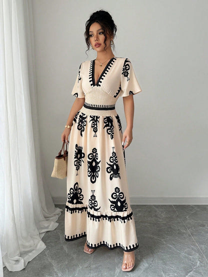 Grace | Vintage Summer Maxi A-Line Dress for Women with Print and V-Neck