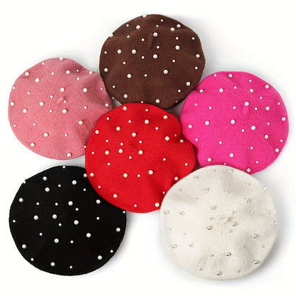 Zoey | Warm Beret with Decorative Pearls and Elegant Style