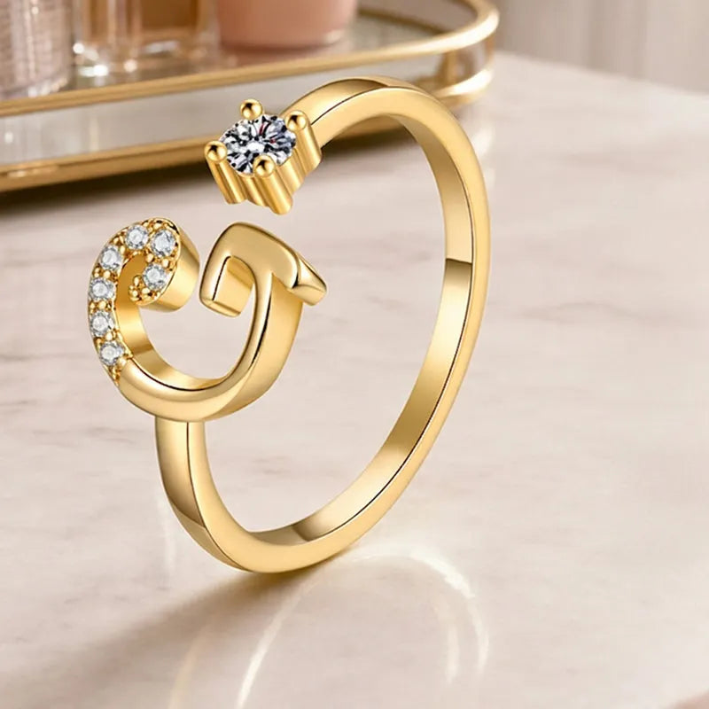 Miranda | Adjustable Ring with Shiny Initial
