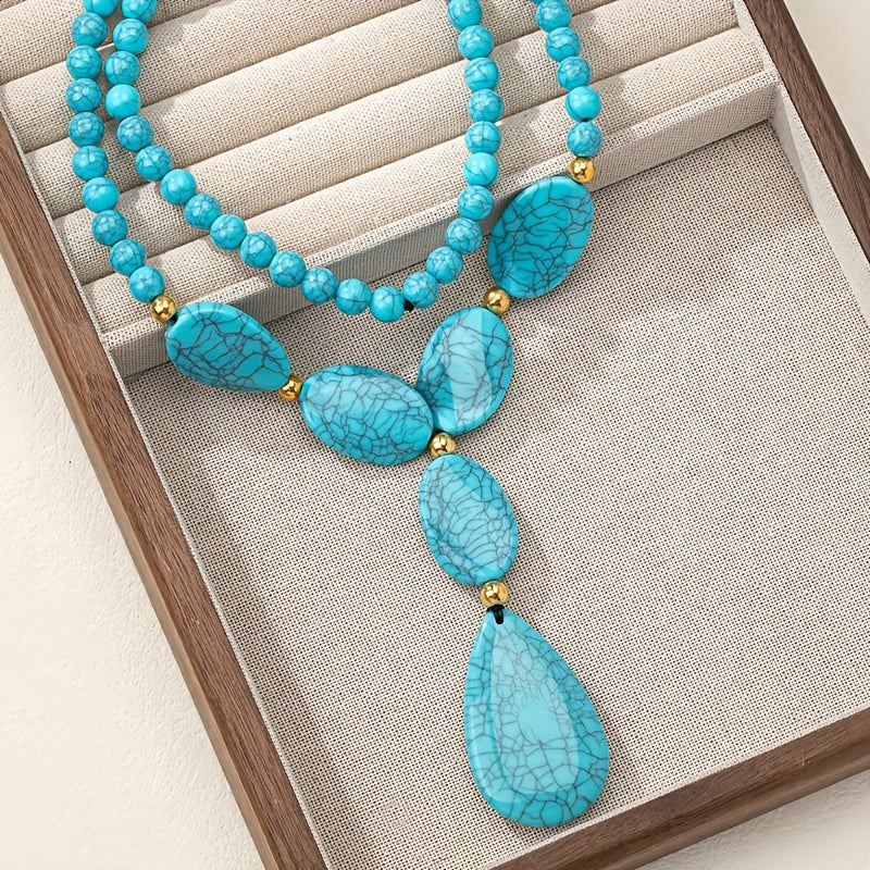 Ayla | Necklace with Teardrop Turquoise Pendant in Vintage Bohemian Style