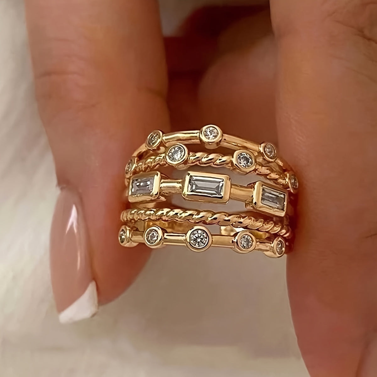 Camellia | Multilayer Geometric Ring with Braided Design and Bohemian Style