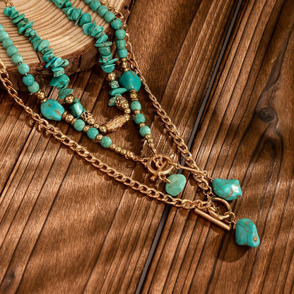 Evelise | A set of three stacked bohemian turquoise bead necklaces for women