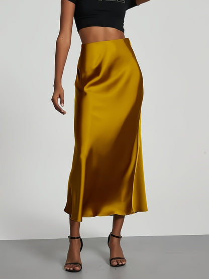 Greya | Satin Midi Skirt with High Waist and Elegant Fall