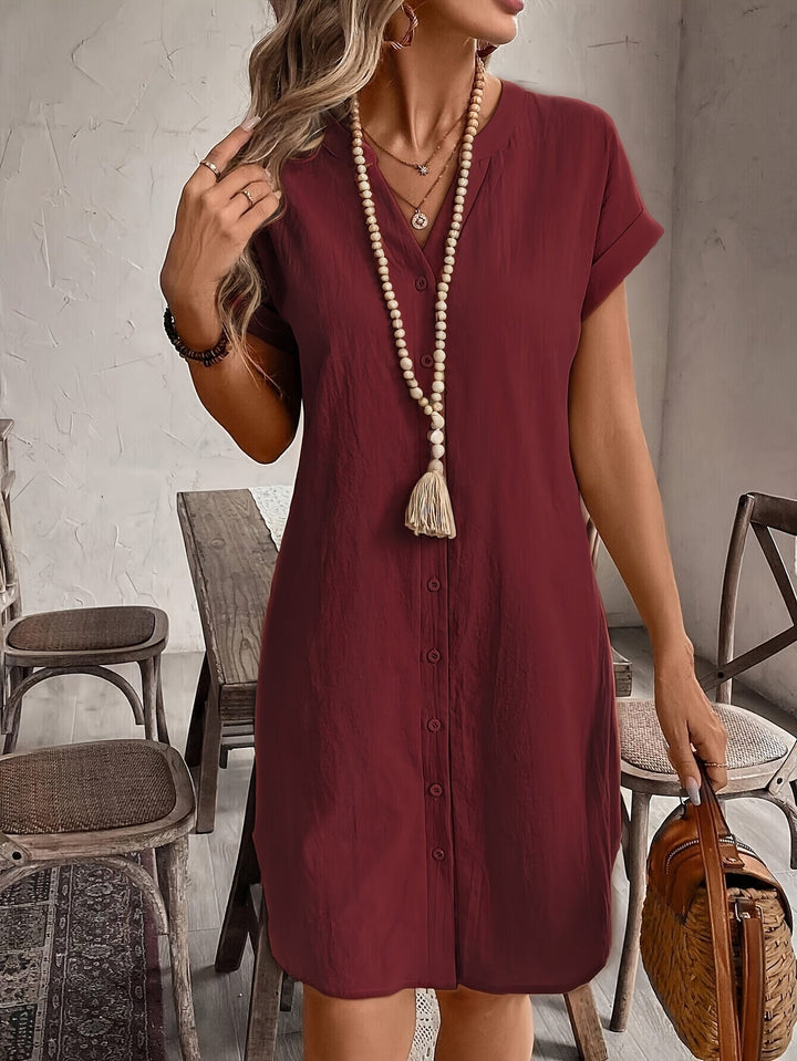Celine™ Casual Loose Dress with V-Neck and Buttons
