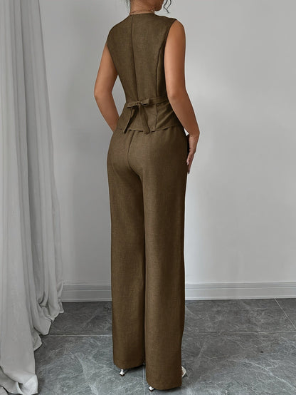 Malia™ Elegant Vest with V-Neck and Straight Pants Set