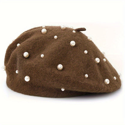 Zoey | Warm Beret with Decorative Pearls and Elegant Style