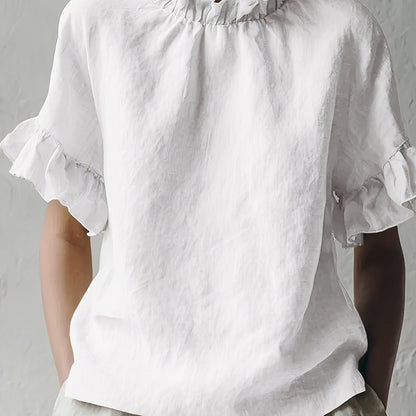 Yuna™ Solid Color Casual Blouse with Elegant Collar