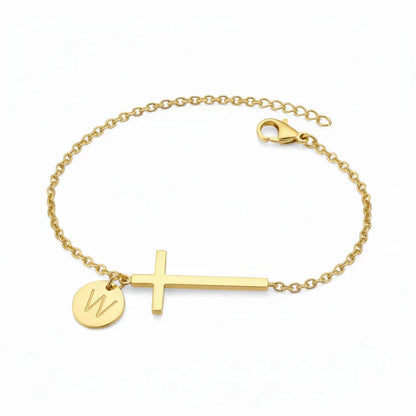 Elodryn™ Sacred Initial Bracelet – Personalized Cross