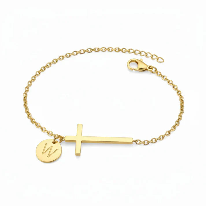 Elodryn™ Sacred Initial Bracelet – Personalized Cross