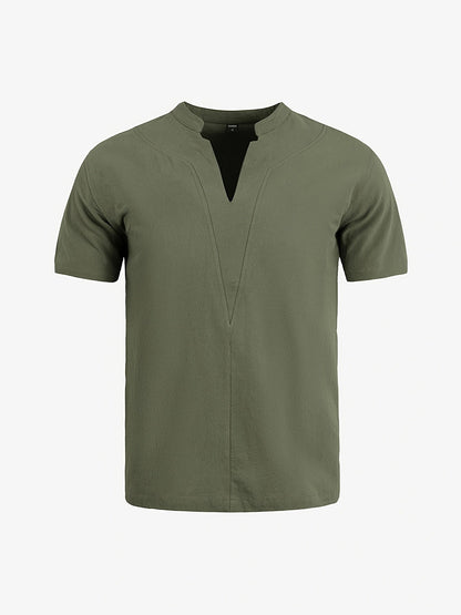 Grexric | Men's Linen Shirt with Mao Collar and Relaxed Fit